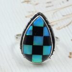 Aurora Opal Checkerboard Size US 9 925 Sterling Silver Ring (REXT112-82)