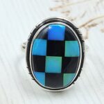 Aurora Opal Checkerboard Size US 7 925 Sterling Silver Ring (REXT112-86)
