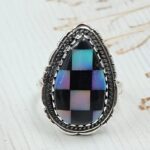 Aurora Opal Checkerboard Size US 7 925 Sterling Silver Ring (REXT112-90)