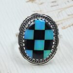 Aurora Opal Checkerboard Size US 7 925 Sterling Silver Ring (REXT112-93)