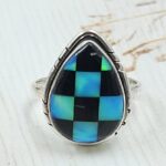 Aurora Opal Checkerboard Size US 8 925 Sterling Silver Ring (REXT112-99)