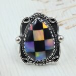 Aurora Opal Checkerboard Size US 7 925 Sterling Silver Ring (REXT112-67)