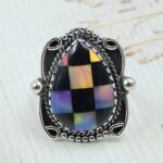 Aurora Opal Checkerboard Size US 9 925 Sterling Silver Ring (REXT112-98)