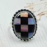 Aurora Opal Checkerboard Size US 6 925 Sterling Silver Ring (REXT112-69)