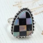Aurora Opal Checkerboard Size US 7 925 Sterling Silver Ring (REXT112-74)