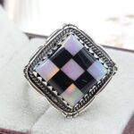 Aurora Opal Checkerboard Size US 8 925 Sterling Silver Ring (REXT112-100)