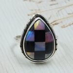 Aurora Opal Checkerboard Size US 7 925 Sterling Silver Ring (REXT112-75)