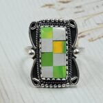Aurora Opal Checkerboard Size US 9 925 Sterling Silver Ring (REXT112-104)