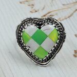 Aurora Opal Checkerboard Size US 9 925 Sterling Silver Ring (REXT112-110)