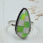 Aurora Opal Checkerboard Size US 8 925 Sterling Silver Ring (REXT112-113)