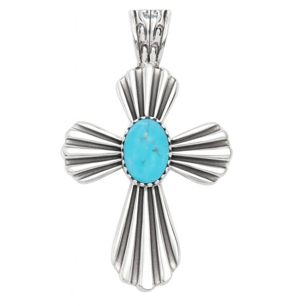Kingman Turquoise 1.25" 925 Sterling Silver Southwest Penadnt (REXT120-10)