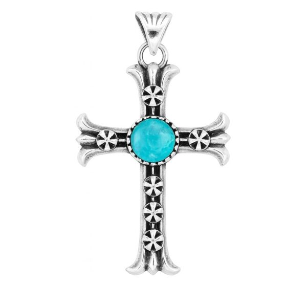 Cross Kingman Turquoise 1.5″ 925 Sterling Silver Southwest Penadnt (REXT121-1)