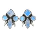 Rainbow Moonstone 925 Sterling Silver Stud Earrings (REXT122-12)
