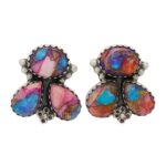 Pink Dahlia Turquoise 925 Sterling Silver Stud Earrings (REXT122-4)