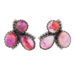 Pink Dahlia Turquoise 925 Sterling Silver Stud Earrings (REXT122-36)