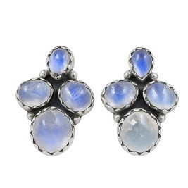 Rainbow Moonstone 925 Sterling Silver Stud Earrings (REXT122-41)