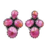 Pink Dahlia Turquoise 925 Sterling Silver Stud Earrings (REXT122-37)