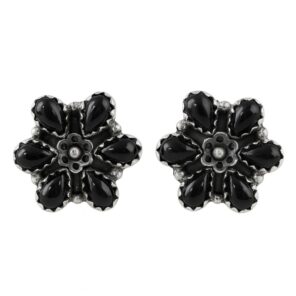 Black Onyx 925 Sterling Silver Stud Earrings (REXT122-45)