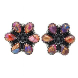Pink Dahlia Turquoise 925 Sterling Silver Stud Earrings (REXT122-43)