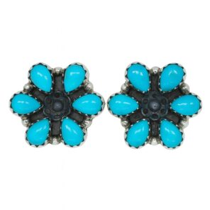 Kingman Turquoise 925 Sterling Silver Stud Earrings (REXT122-44)