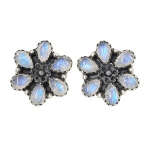 Rainbow Moonstone 925 Sterling Silver Stud Earrings (REXT122-42)