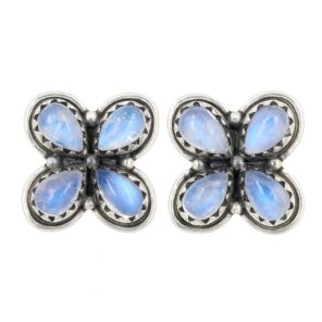 Rainbow Moonstone 925 Sterling Silver Stud Earrings (REXT123-5)
