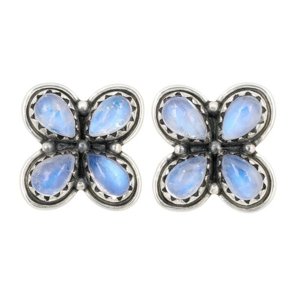Rainbow Moonstone 925 Sterling Silver Stud Earrings (REXT123-5)