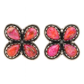 Pink Dahlia Turquoise 925 Sterling Silver Stud Earrings (REXT123-4)