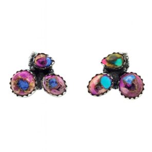 Pink Dahlia Turquoise 925 Sterling Silver Stud Earrings (REXT122-51)