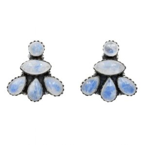 Rainbow Moonstone 925 Sterling Silver Stud Earrings (REXT123-20)