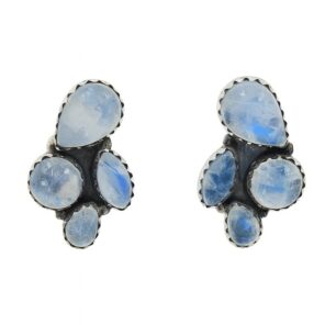 Rainbow Moonstone 925 Sterling Silver Stud Earrings (REXT123-23)
