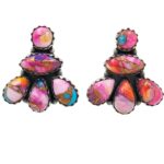 Pink Dahlia Turquoise 925 Sterling Silver Stud Earrings (REXT123-19)