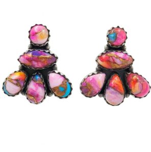 Pink Dahlia Turquoise 925 Sterling Silver Stud Earrings (REXT123-19)