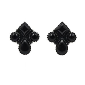 Black Onyx 925 Sterling Silver Stud Earrings (REXT123-15)
