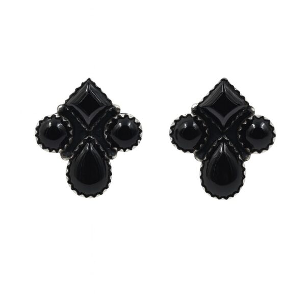 Black Onyx 925 Sterling Silver Stud Earrings (REXT123-15)