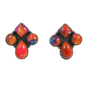 Pink Dahlia Turquoise 925 Sterling Silver Stud Earrings (REXT123-14)