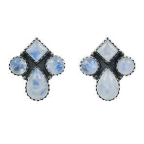 Rainbow Moonstone 925 Sterling Silver Stud Earrings (REXT123-13)