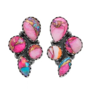 Pink Dahlia Turquoise 925 Sterling Silver Stud Earrings (REXT123-9)