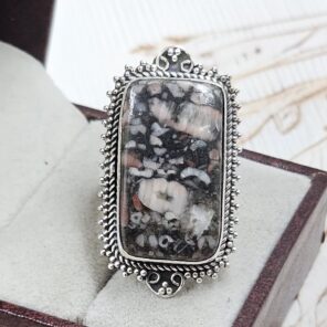 Leopard Skin Jasper Size US 9 925 Sterling Silver Ring (REXT19-215)