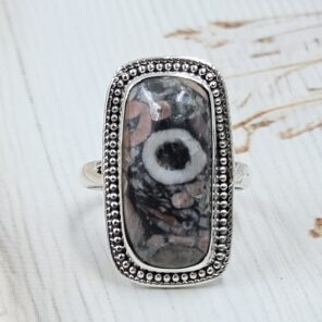 Leopard Skin Jasper Size US 9 925 Sterling Silver Ring (REXT19-216)