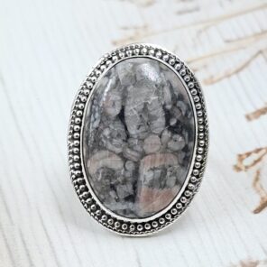 Leopard Skin Jasper Size US 6 925 Sterling Silver Ring (REXT19-218)