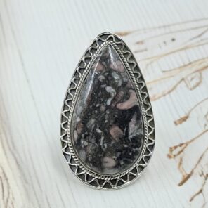 Leopard Skin Jasper Size US 9 925 Sterling Silver Ring (REXT19-214)