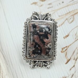 Leopard Skin Jasper Size US 10 925 Sterling Silver Ring (REXT19-213)