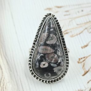 Leopard Skin Jasper Size US 10 925 Sterling Silver Ring (REXT19-211)