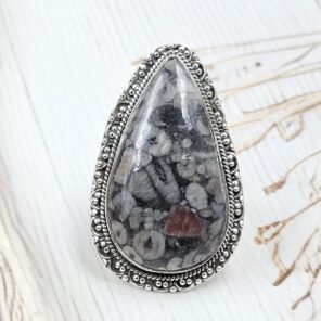 Leopard Skin Jasper Size US 10 925 Sterling Silver Ring (REXT19-212)