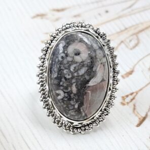 Leopard Skin Jasper Size US 10 925 Sterling Silver Ring (REXT19-210)
