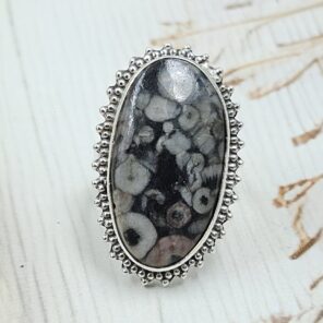 Leopard Skin Jasper Size US 8 925 Sterling Silver Ring (REXT19-207)