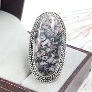Leopard Skin Jasper Size US 9 925 Sterling Silver Ring (REXT19-208)