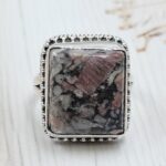 Leopard Skin Jasper Size US 8 925 Sterling Silver Ring (REXT19-206)