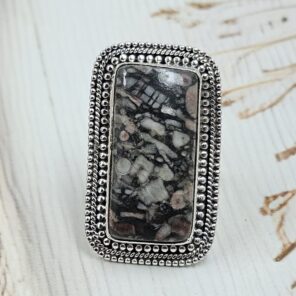 Leopard Skin Jasper Size US 7 925 Sterling Silver Ring (REXT19-203)